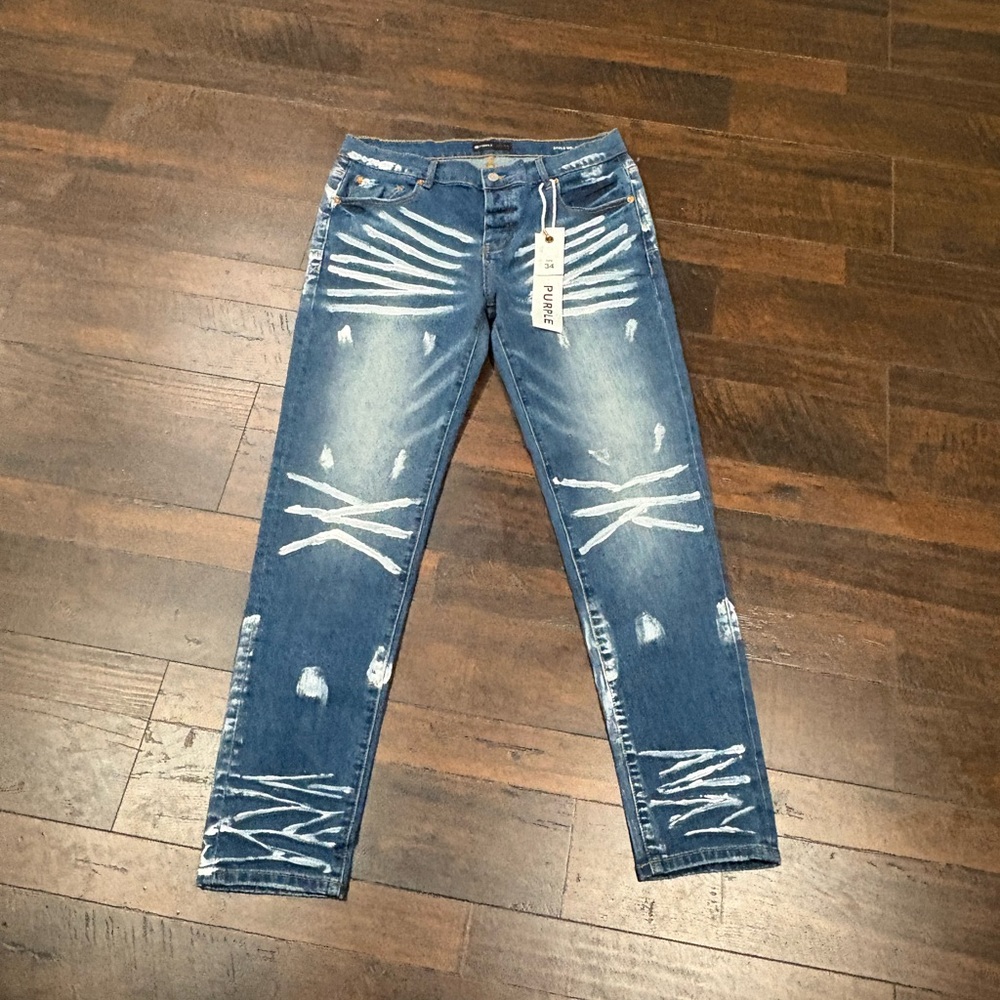 Men's Skinny Jeans in Distressed Blue